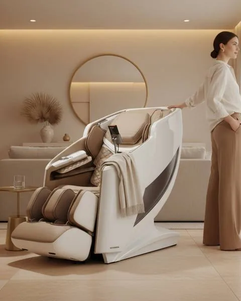 RoboticVibe RV7575 massage chair in minimalist modern living space