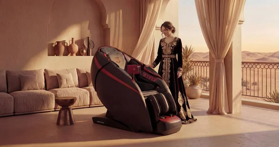 RoboticVibe RV9090 massage chair in desert villa luxury setting